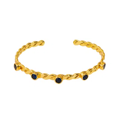 Ebru Jewelry Women's Gold / Blue Twisted Sapphire & Gold Dainty Cuff Bracelet - Navyblue
