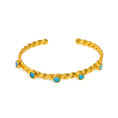 Ebru Jewelry Women's Gold / Blue Twisted Turquoise & Gold Dainty Cuff Bracelet - Turquoise