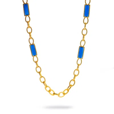 Ebru Jewelry Women's Gold / Blue Versatile Glow Blue Cat Eye Gold Long Necklace - Blue
