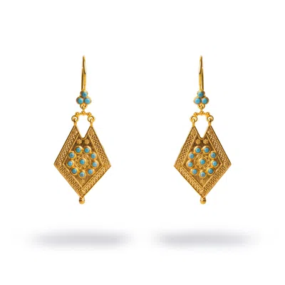 Ebru Jewelry Women's Gold / Blue Vintage Style Gold & Turquoise Design Dangle Earrings - Turquoise
