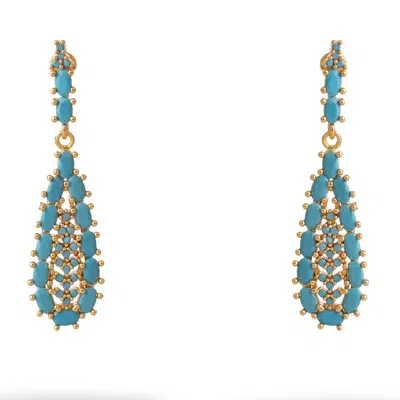 Ebru Jewelry Women's Gold / Blue Vintage Turquoise Teardrop Earrings - Blue