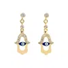 Ebru Jewelry Women's Gold / Blue / White Blue Enamel Evil Eye Gold Plated Hamsa Earrings - Blue In Multi