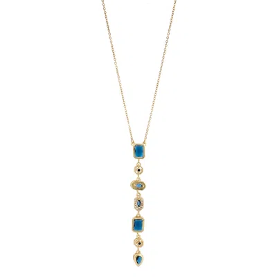 Ebru Jewelry Women's Gold / Blue / White Blue Sapphire Crystal Y Necklace In Gold Zircon Drop Lariat Necklace  -  In Multi