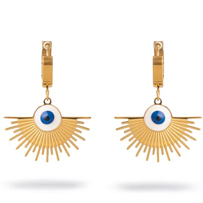 Ebru Jewelry Women's Gold / Blue / White Radiant Evil Eye Gold Earrings - Gold In Multi