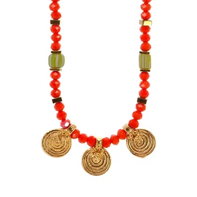 Ebru Jewelry Women's Gold / Blue / Yellow Vibrant Energy Gold Spiral Charm Choker Necklace - Orange In Multi