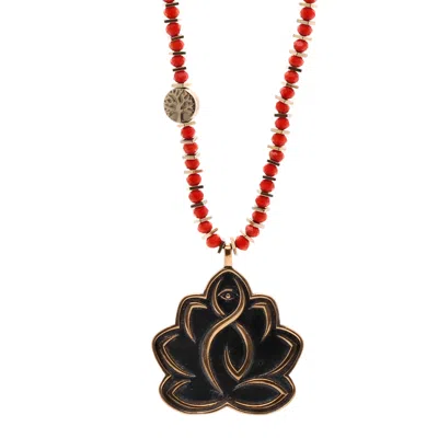 Ebru Jewelry Women's Gold / Brown / Red Buddha's Wisdom Red Beaded Long Necklace - Red