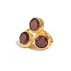Ebru Jewelry Women's Gold / Brown Triple Garnet Glow Gold Adjustable Ring - Brown In Gold