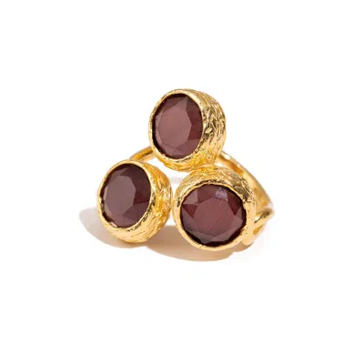 Ebru Jewelry Women's Gold / Brown Triple Garnet Glow Gold Adjustable Ring - Brown