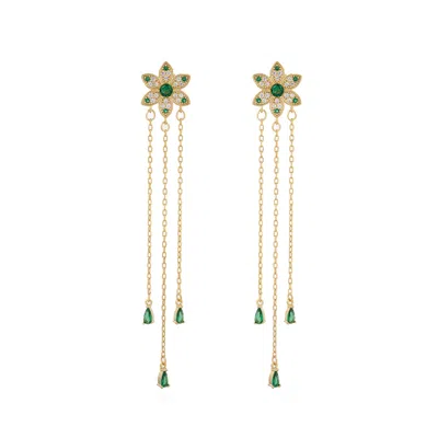 Ebru Jewelry Women's Gold / Green Blossom Glow Emerald Drop Earrings - Green