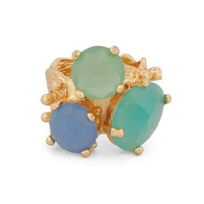 Ebru Jewelry Women's Gold / Green / Blue Aqua Chalcedony Gold Goddess Adjustable Ring - Blue