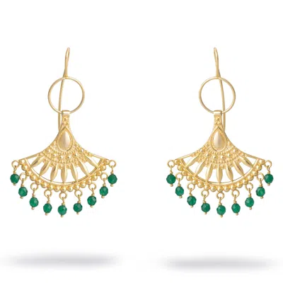 Ebru Jewelry Women's Gold / Green Bohemian Style Jade Sunburst Dangle Earrings - Green