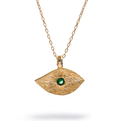 Ebru Jewelry Women's Gold / Green Cleopatra's Emerald Guardian Eye Necklace - Green