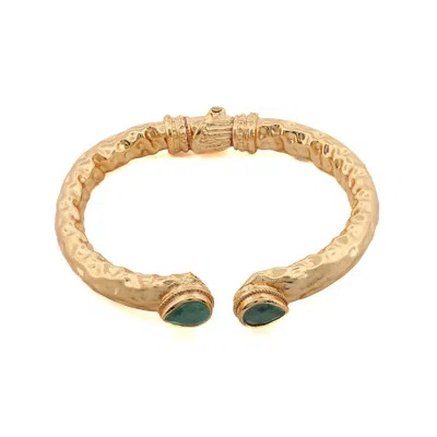 Ebru Jewelry Women's Gold / Green Cleopatra Emerald Stone & Gold Cuff Chunky Bracelet - Gold