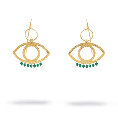 Ebru Jewelry Women's Gold / Green Cleopatra's Eye Green Jade Gold Earrings - Green