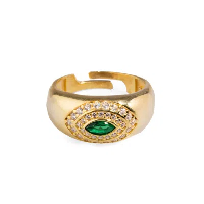 Ebru Jewelry Women's Gold / Green Emerald & Diamond Gold Vermeil Statement Ring - Gold