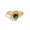 Ebru Jewelry Women's Gold / Green Emerald Aura Adjustable Gold Ring - Green In Multi