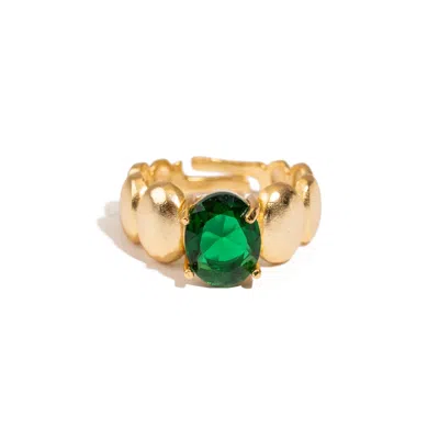 Ebru Jewelry Women's Gold / Green Emerald Aura Gold Adjustable Ring - Green