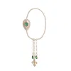 Ebru Jewelry Women's Gold / Green Emerald Fleur De Lis Chain Unique Earring - Green In Gold