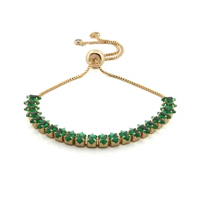 Ebru Jewelry Women's Gold / Green Emerald Glow Adjustable Gold Bracelet - Green In Multi
