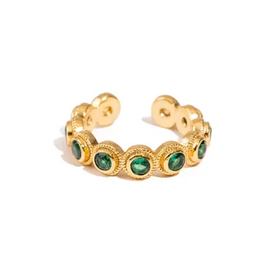 Ebru Jewelry Women's Gold / Green Emerald Glow Adjustable Gold Plated Stackable Ring - Green