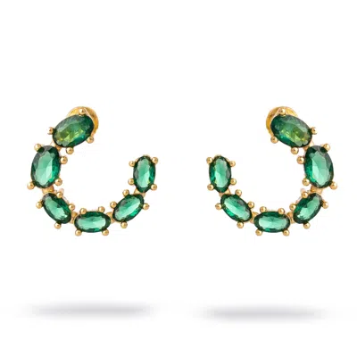 Ebru Jewelry Women's Gold / Green Emerald Glow Stud Hoop Earrings - Green