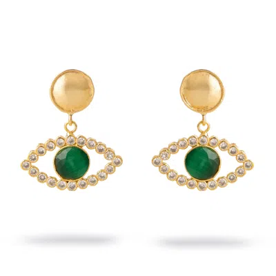 Ebru Jewelry Women's Gold / Green Emerald Harmony Eye Earrings - Gold
