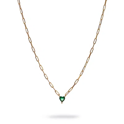 Ebru Jewelry Women's Gold / Green Emerald Heart Minimalist Gold Necklace - Green
