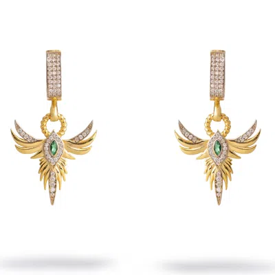 Ebru Jewelry Women's Gold / Green Emerald Phoenix Guardian Earrings - Gold