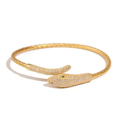 Ebru Jewelry Women's Gold / Green Emerald Serpent Guardian Gold Cuff Bracelet - Gold