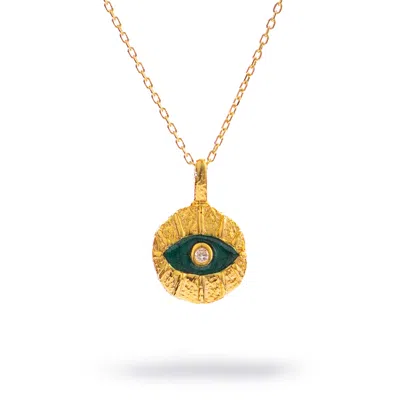 Ebru Jewelry Women's Gold / Green Emerald Soul Evil Eye Gold Necklace - Green In Multi