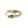 Ebru Jewelry Women's Gold / Green Emerald Teardrop Glow Gold Adjustable Ring - Green In Gold