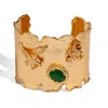 Ebru Jewelry Women's Gold / Green Emerald Wisdom Eagle & Owl Gold Cuff Bracelet - Gold In Gold