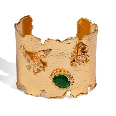 Ebru Jewelry Women's Gold / Green Emerald Wisdom Eagle & Owl Gold Cuff Bracelet - Gold