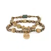 Ebru Jewelry Women's Gold / Green Eye Of Ra Charm Gold Hematite Stone Beaded Bracelet Set - Gold