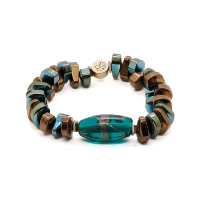 Ebru Jewelry Women's Gold / Green Green Balance Chunky Bracelet - Green In Multi