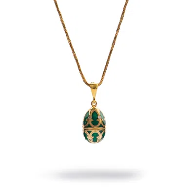 Ebru Jewelry Women's Gold / Green Lucky Clover Green Enamel Egg Gold Necklace - Green In Burgundy