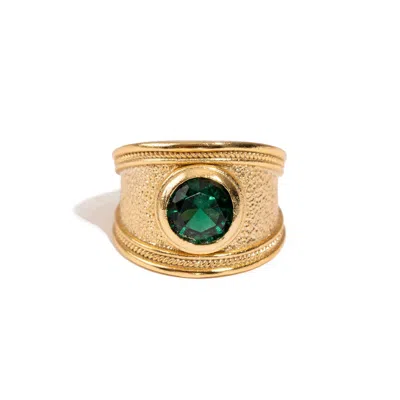 Ebru Jewelry Women's Gold / Green Majestic Emerald Gold Statement Ring - Green
