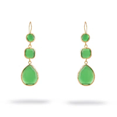 Ebru Jewelry Women's Gold / Green Mystic Green Cat Eye Gold Dangle Earrings - Gold