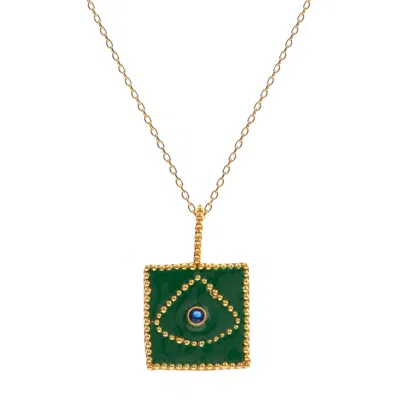 Ebru Jewelry Women's Gold / Green Mystic Verde Evil Eye Gold Necklace - Green
