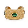 Ebru Jewelry Women's Gold / Green Queen Cleopatra Emerald Energy Cuff Adjustable Ring - Green