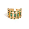 Ebru Jewelry Women's Gold / Green Radiant Majesty Emerald Gold Adjustable Cuff Ring - Green In Gold