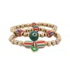 Ebru Jewelry Women's Gold / Green / Red African & Gold Beaded Heart Charm Bracelet Set - Gold