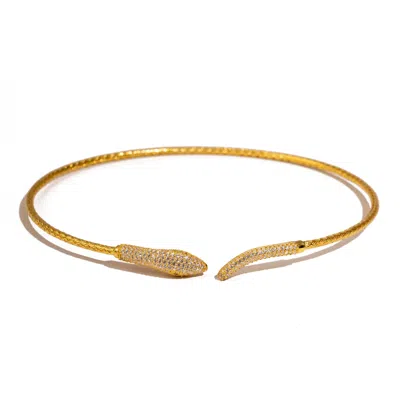 Ebru Jewelry Women's Gold / Green Serpent Queen Emerald Eyes Gold Choker Necklace - Gold