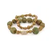 Ebru Jewelry Women's Gold / Green Spiritual Garden Natural Jade & Gold Bracelet Set - Green