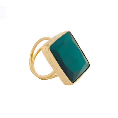 Ebru Jewelry Women's Gold / Green Stylish Green Cat Eye Stone Gold Chunky Ring - Green
