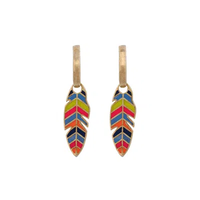 Ebru Jewelry Women's Gold Multicolor Enamel Leaves Hoop Earrings - Multicolor In Animal Print