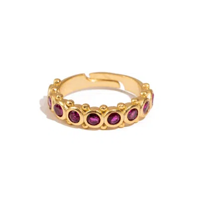 Ebru Jewelry Women's Gold / Pink Majestic Ruby Adjustable Gold Statement Ring - Pink In Blue
