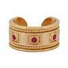 Ebru Jewelry Women's Gold / Pink Mystic Queen Ruby Cuff Gold Ring - Pink