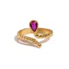 Ebru Jewelry Women's Gold / Pink Passion Teardrop Ruby Gold Adjustable Ring - Pink In Brown