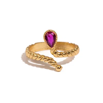 Ebru Jewelry Women's Gold / Pink Passion Teardrop Ruby Gold Adjustable Ring - Pink In Brown